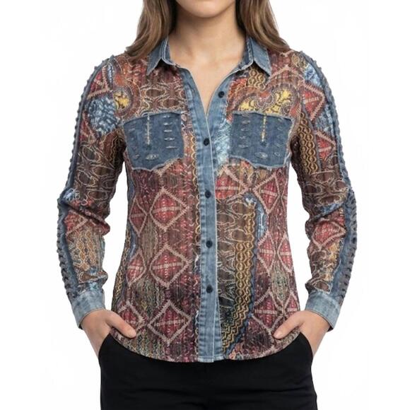 AZI Tops - NEW AZI saona button-up top in blue multi